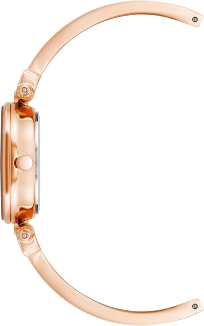 Elevate Your Style with the Women's Genuine Diamond Dial Bangle Watch in Elegant White and Rose Gold