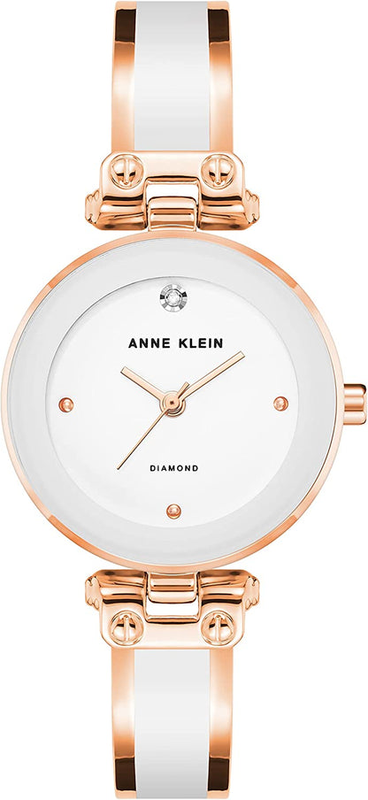 Elevate Your Style with the Women's Genuine Diamond Dial Bangle Watch in Elegant White and Rose Gold
