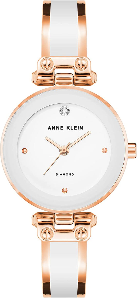 Elevate Your Style with the Women's Genuine Diamond Dial Bangle Watch in Elegant White and Rose Gold